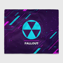 Плед флисовый Символ Fallout в неоновых цветах на темном фоне, цвет: 3D-велсофт