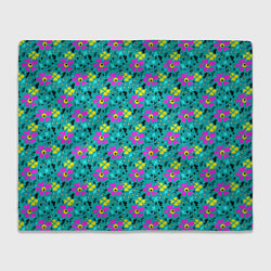 Плед флисовый Яркий цветочный узор на бирюзовом фоне, цвет: 3D-велсофт