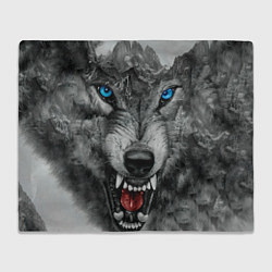 Плед Агрессивный волк с синими глазами
