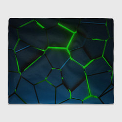 Плед флисовый Разлом зеленых неоновых плит - геометрия, цвет: 3D-велсофт