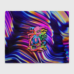 Плед флисовый Скейтбордист Барт Симпсон на фоне разноцветных кля, цвет: 3D-велсофт