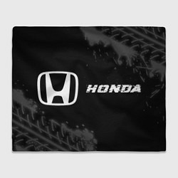 Плед флисовый Honda speed на темном фоне со следами шин: надпись, цвет: 3D-велсофт