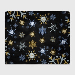 Плед флисовый Новый год снежинки на чёрном фоне, цвет: 3D-велсофт