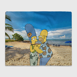 Плед флисовый Гомер Симпсон танцует с Мардж на пляже, цвет: 3D-велсофт