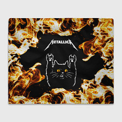Плед Metallica рок кот и огонь