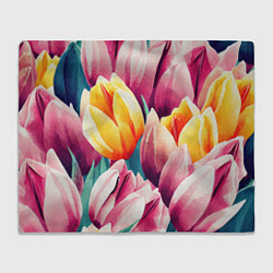 Плед флисовый Букет акварельных тюльпанов, цвет: 3D-велсофт