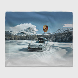 Плед флисовый Porsche on a mountain winter road, цвет: 3D-велсофт