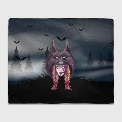 Плед флисовый Девушка в скальпеле волка, цвет: 3D-велсофт