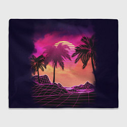 Плед Пальмы и пляж в розовом закате ретро дизайн