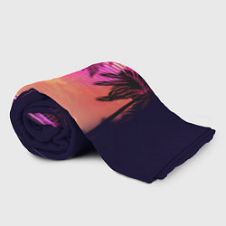 Плед флисовый Пальмы и пляж в розовом закате ретро дизайн, цвет: 3D-велсофт — фото 2