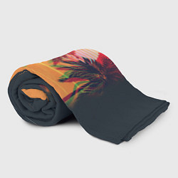 Плед флисовый Пальмы и пляж на закате с помехами VHS ретро дизай, цвет: 3D-велсофт — фото 2