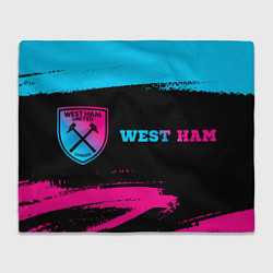 Плед флисовый West Ham - neon gradient: надпись и символ, цвет: 3D-велсофт