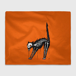 Плед флисовый Котик скелетик - Хеллоуин, цвет: 3D-велсофт
