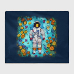 Плед Космонавт в реке и желтые цветы