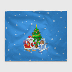 Плед флисовый Дед Мороз, Снегурочка и елка, цвет: 3D-велсофт