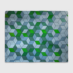 Плед Зелёные и серые абстрактные кубы с оптической иллю
