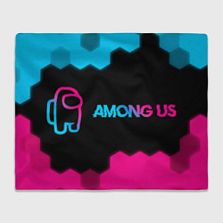 Плед Among Us - neon gradient: надпись и символ