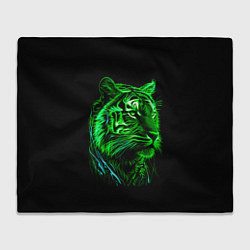 Плед флисовый Нейросеть: неоновый зелёный тигр, цвет: 3D-велсофт
