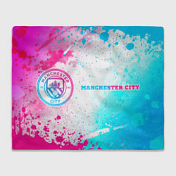 Плед Manchester City neon gradient style: надпись и сим