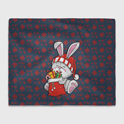 Плед флисовый Кролик на фоне красных снежинок, цвет: 3D-велсофт