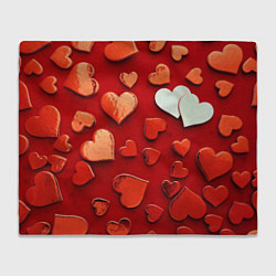 Плед флисовый Красные сердца на красном фоне, цвет: 3D-велсофт