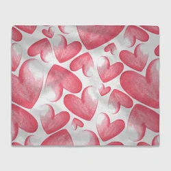 Плед флисовый Розовые акварельные сердца - паттерн, цвет: 3D-велсофт