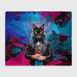 Плед флисовый Чёрная модница кошка - нейросеть, цвет: 3D-велсофт