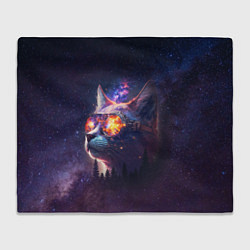 Плед флисовый Кот в очках в космосе, цвет: 3D-велсофт