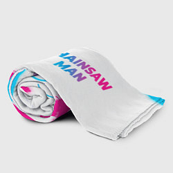 Плед флисовый Chainsaw Man neon gradient style: надпись и символ, цвет: 3D-велсофт — фото 2