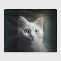 Плед Милый белый кот с голубыми глазами