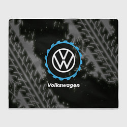 Плед флисовый Volkswagen в стиле Top Gear со следами шин на фоне, цвет: 3D-велсофт