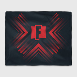 Плед флисовый Красный символ Fortnite на темном фоне со стрелкам, цвет: 3D-велсофт