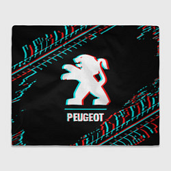 Плед Значок Peugeot в стиле glitch на темном фоне