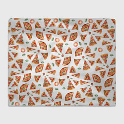 Плед флисовый Кусочки пиццы - паттерн на белом, цвет: 3D-велсофт