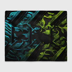 Плед флисовый Зеленые и синие абстрактные листья, цвет: 3D-велсофт