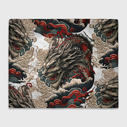 Плед флисовый Тату дракона в стиле Ирезуми, цвет: 3D-велсофт