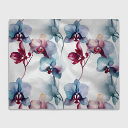 Плед флисовый Голубая орхидея акварель - паттерн, цвет: 3D-велсофт