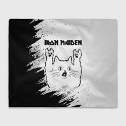 Плед флисовый Iron Maiden рок кот на светлом фоне, цвет: 3D-велсофт