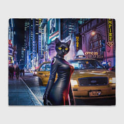Плед флисовый Модная чёрная кошечка в Нью-Йорке, цвет: 3D-велсофт