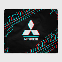 Плед флисовый Значок Mitsubishi в стиле glitch на темном фоне, цвет: 3D-велсофт