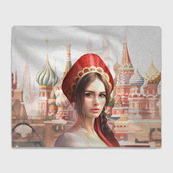 Плед флисовый Девушка в кокошнике с косой - кремль, цвет: 3D-велсофт