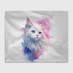 Плед Белая кошечка акварель