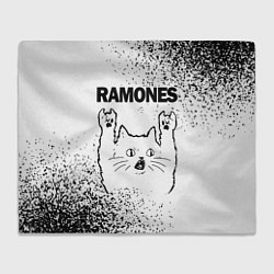 Плед флисовый Ramones рок кот на светлом фоне, цвет: 3D-велсофт