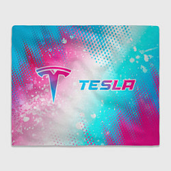 Плед Tesla neon gradient style: надпись и символ