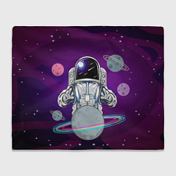Плед флисовый Космонавт с планетами и звездами, цвет: 3D-велсофт