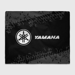 Плед флисовый Yamaha speed на темном фоне со следами шин: надпис, цвет: 3D-велсофт