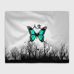 Плед С бабочкой на фоне японского иероглифа