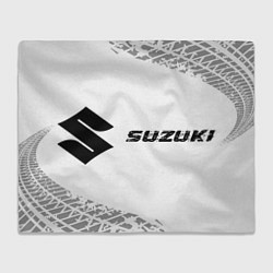 Плед флисовый Suzuki speed на светлом фоне со следами шин: надпи, цвет: 3D-велсофт