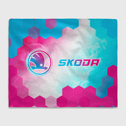 Плед Skoda neon gradient style: надпись и символ