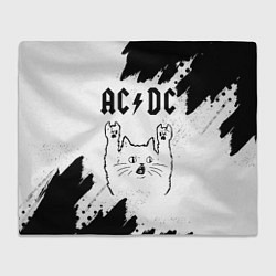 Плед AC DC рок кот на светлом фоне